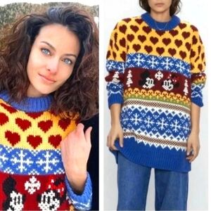 💘☃️🆕️Zara Multicolor Heart and Snowflake Sweater